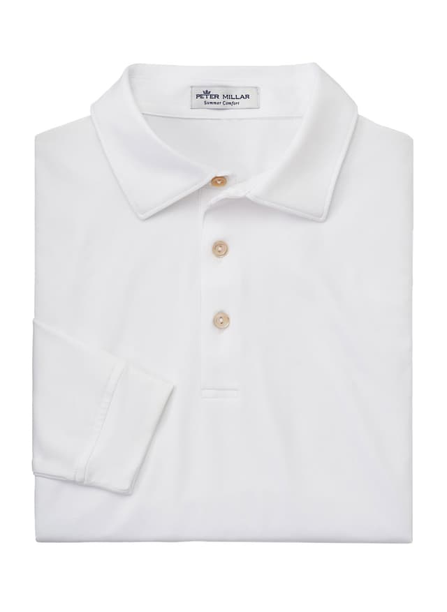 Peter Millar Men's Solid Performance Long-Sleeve Jersey Polo - White 3XL