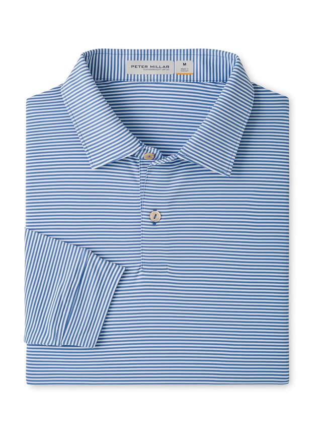 Peter Millar Men's Featherweight Market Stripe Long-Sleeve Performance Polo - F26 - Blue 3XL