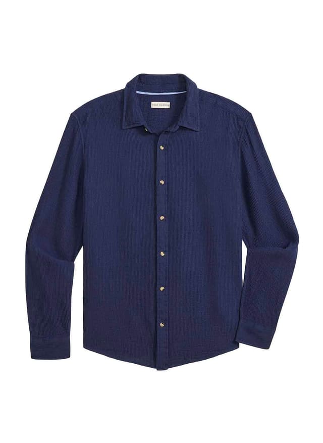 Fair Harbor Men's Oasis Long Sleeve Button Up - Navy LG